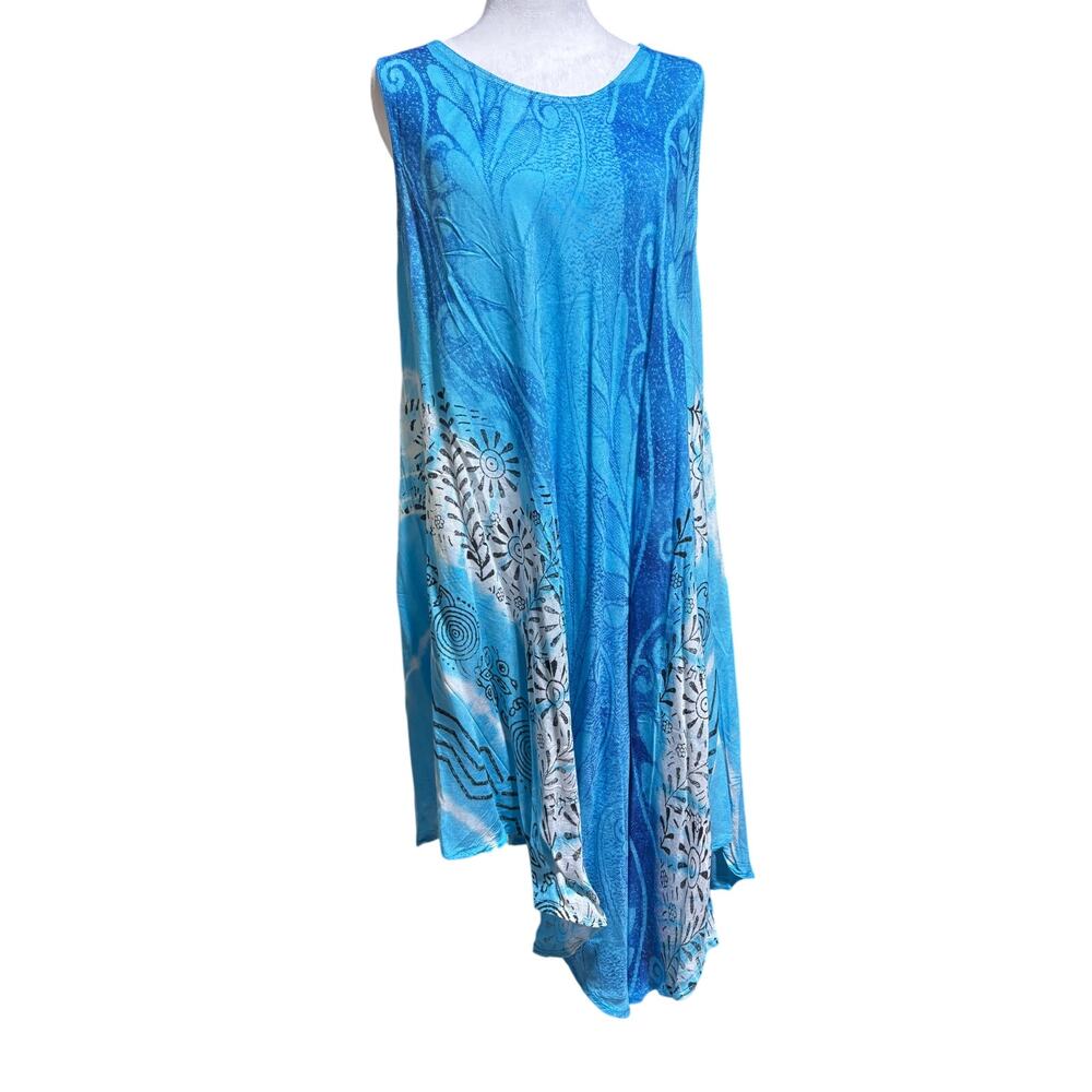NF Womens One Size Blue White Lightweight Asymmetrical Sleeveless Dress